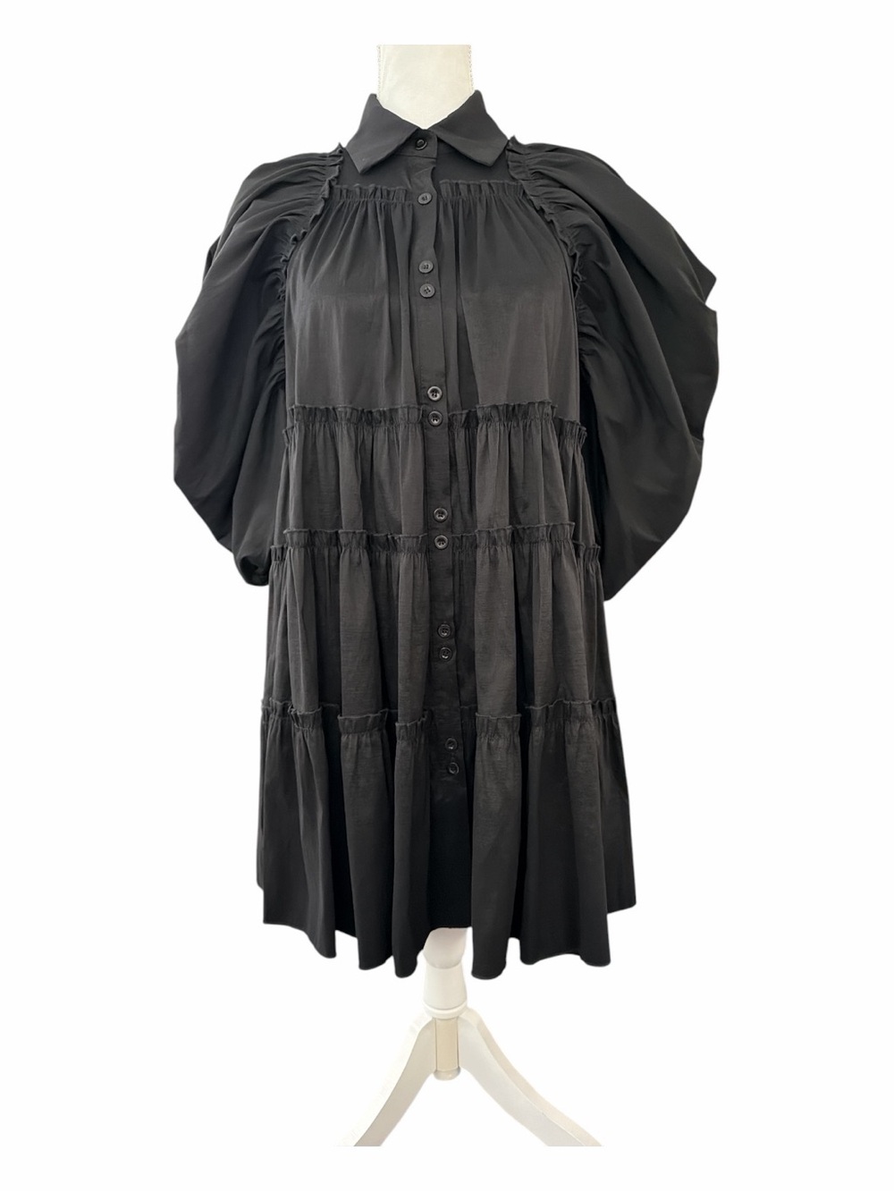 NWT Love Highlight Black Tiered Ruffle Dress Dramatic Statement Sleeves S - Picture 5 of 16